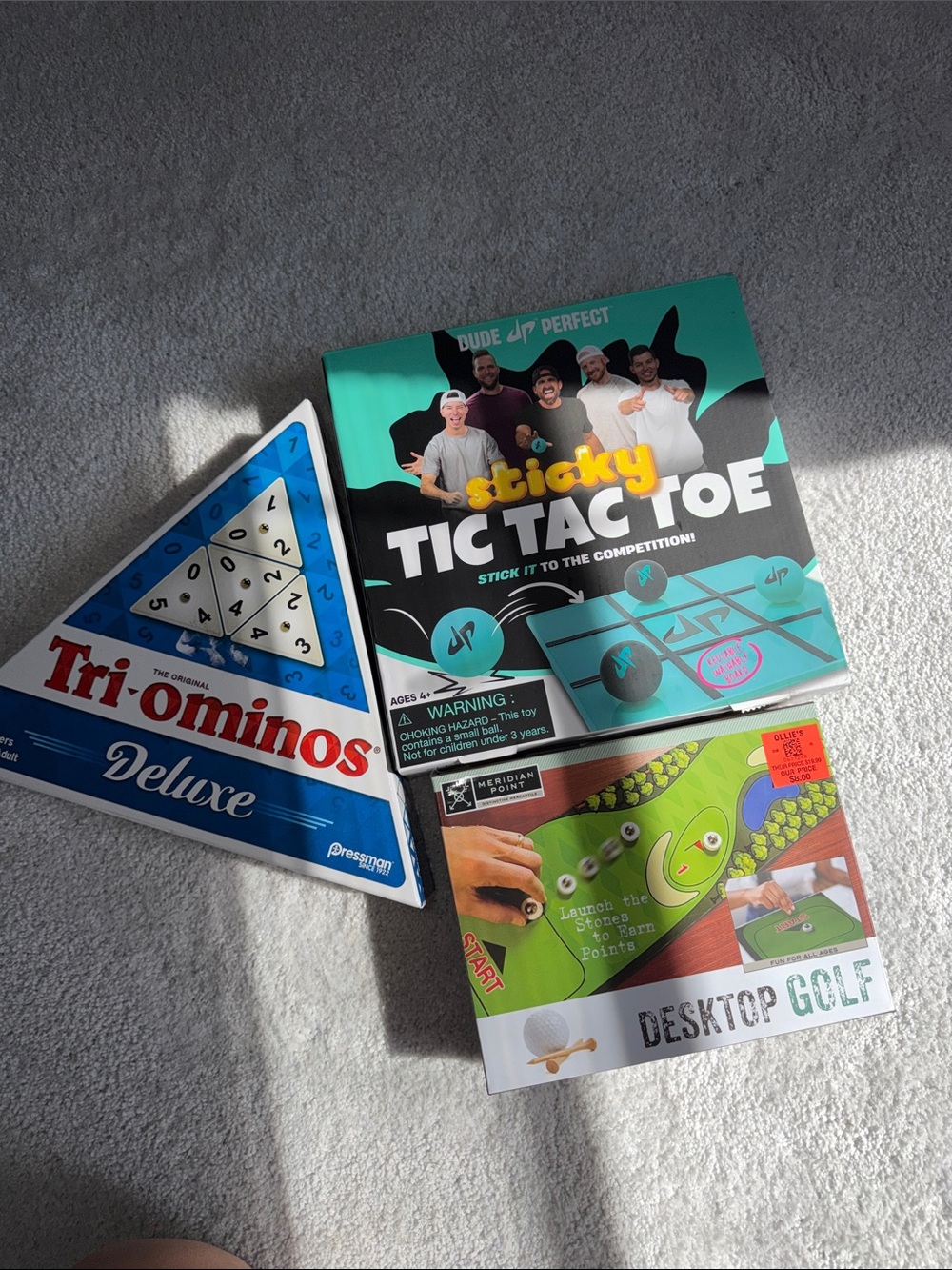 3 games - Sticky Tic Tac Toe Board Game, desktop golf and triominos